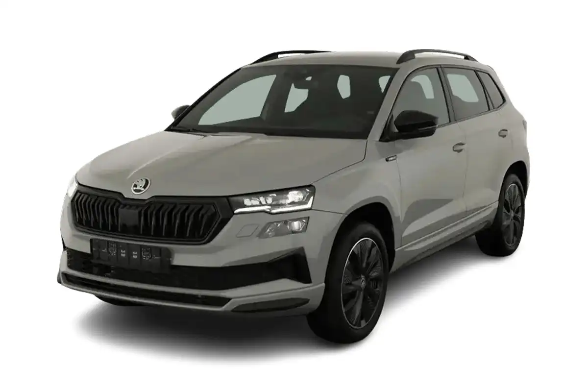 zu sehen: Skoda Karoq in grau von vorne