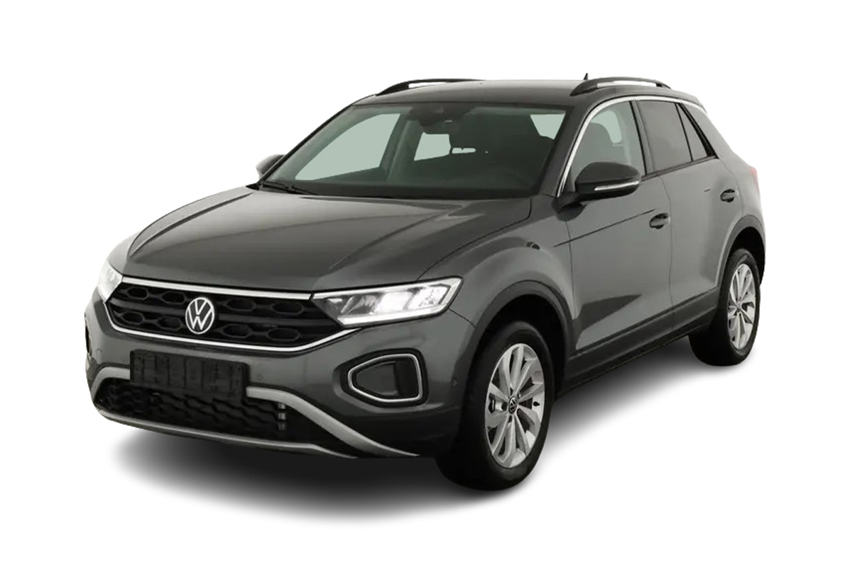 zu sehen: grauer T-Roc von vorne